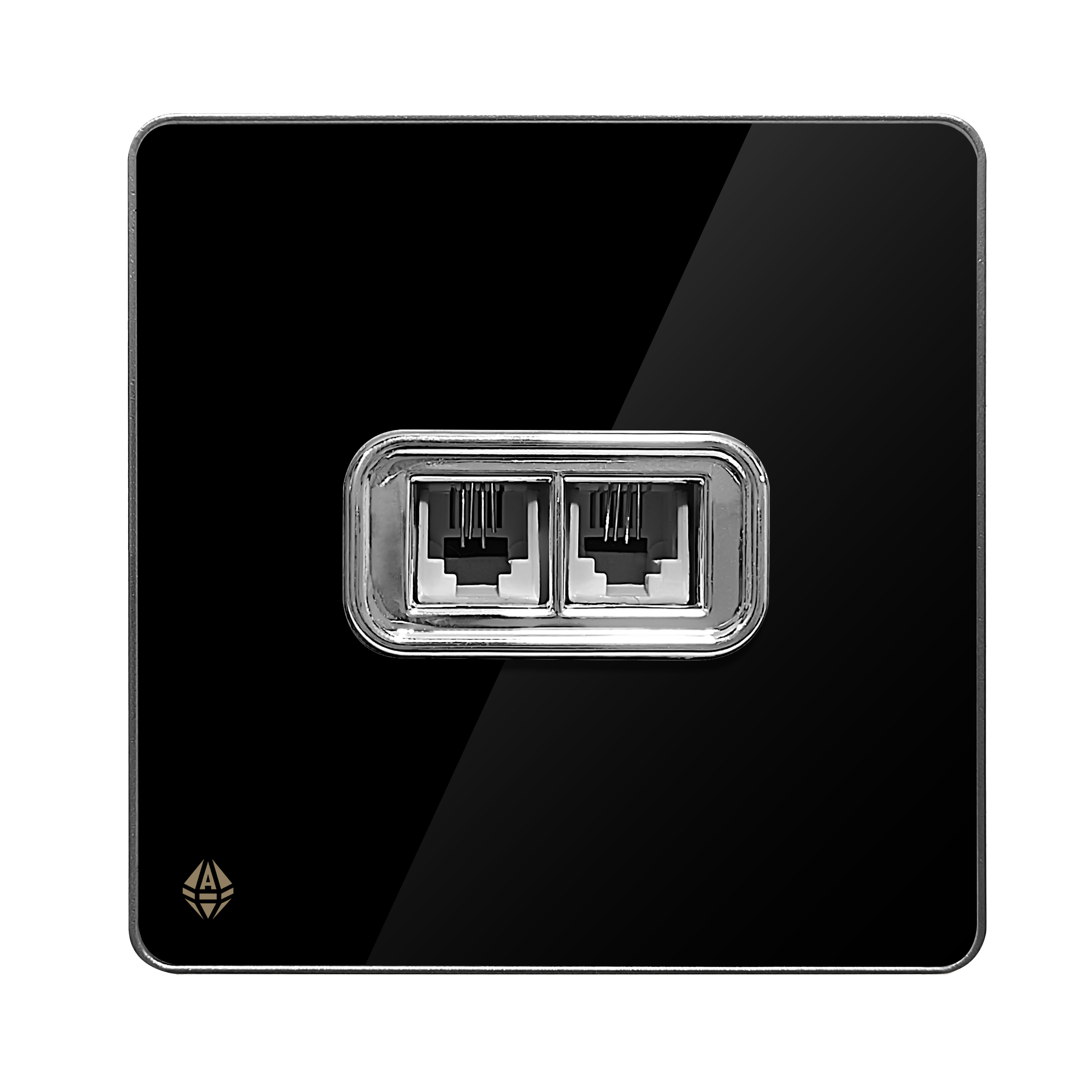 Tel 2gholoo Black Silver copy پریز تلفن دوسوکت آسیا الکتریک مدل یاقوت مشکی زه نقره ای