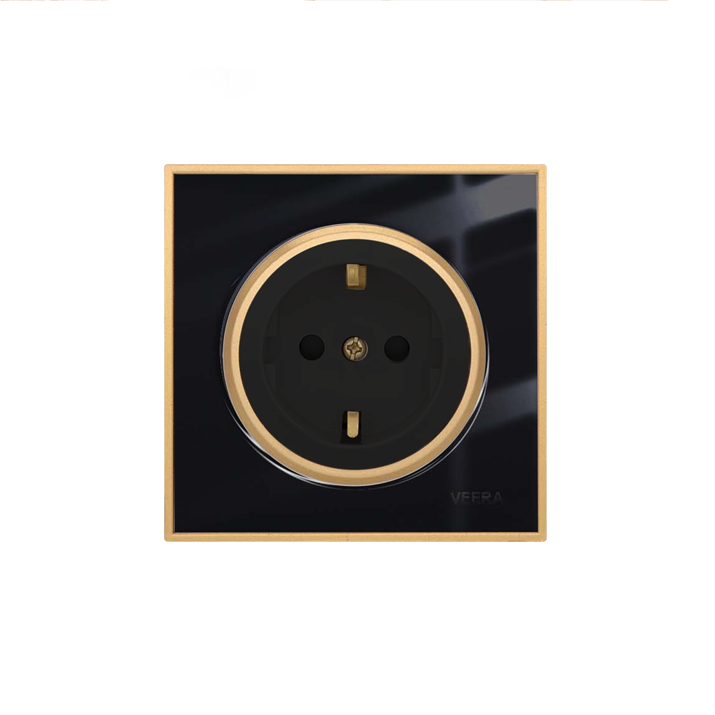 alpha-model--gold-border--glass-frame--classic-type--black-color--earth پریز برق ارت دار ویرا الکتریک مدل آلفا مشکی طلایی