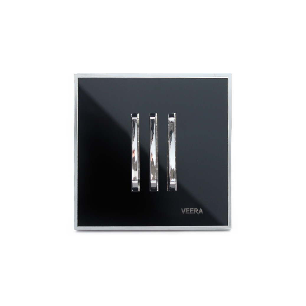 shahab-model-steel-border-black-frame-steel-key-3-gang کلید سه پل ویرا الکتریک مدل شهاب مشکی زه استیل